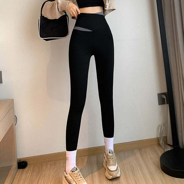 High Waist Color Block Yoga Pants for Gen Z Streetwear & K-POP Fashion