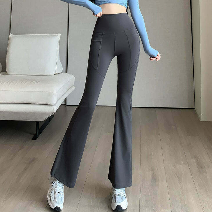 High Waist Flared Yoga Pants for Gen Z: K-POP Streetwear Y2K Style