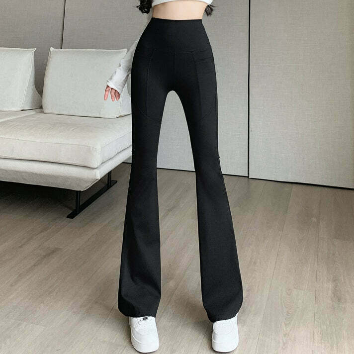 High Waist Flared Yoga Pants for Gen Z: K-POP Streetwear Y2K Style