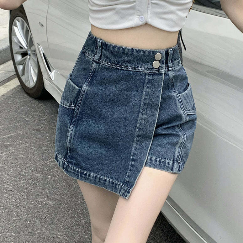 High Waist Irregular Denim Skirt Shorts for Trendy Gen Z Fashion