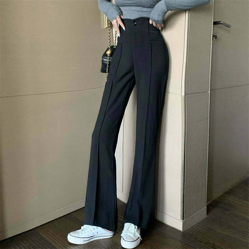 High-Waist Split Wide-Leg Trousers: Gen Z K-POP Streetwear Y2K