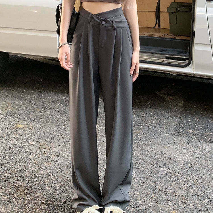 High Waist Wide Leg Suit Pants for Gen Z: Trendy K-POP Streetwear