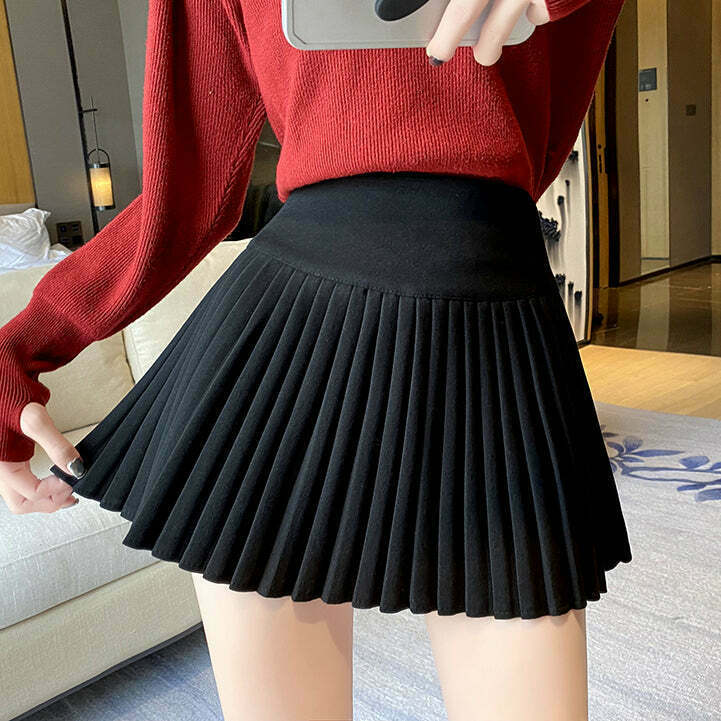 High Waist Wool A-Line Pleated Skirt for Gen Z Fashionistas