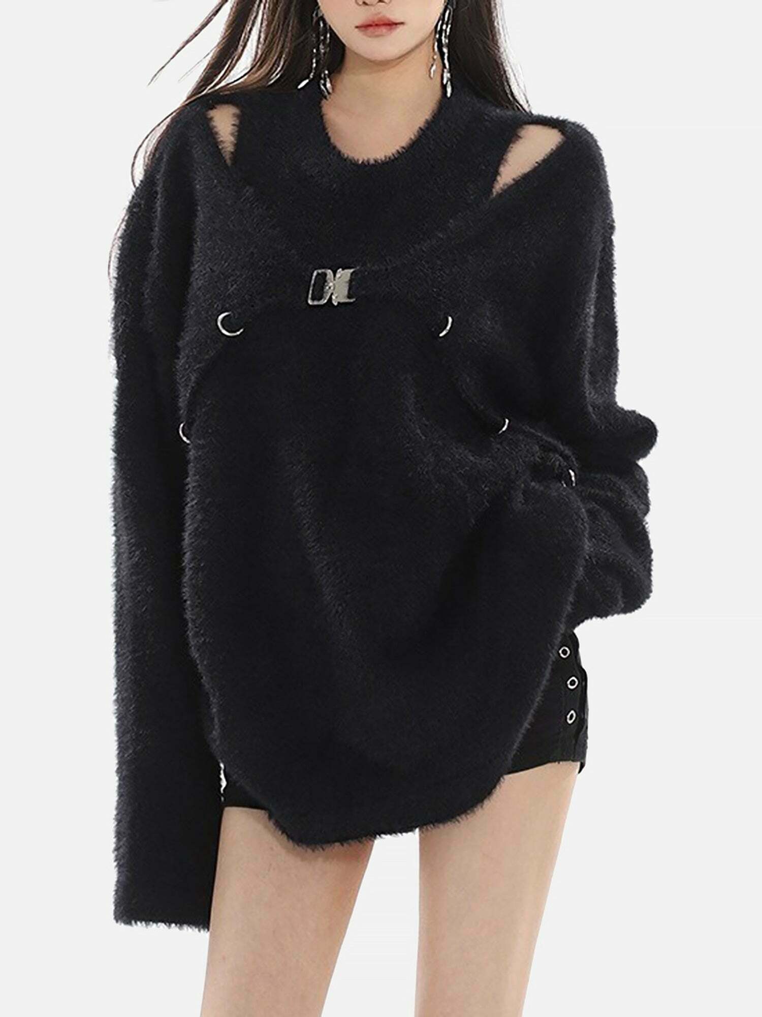 Hollow Design Wool Sweater: Trendy Gen Z K-POP Streetwear