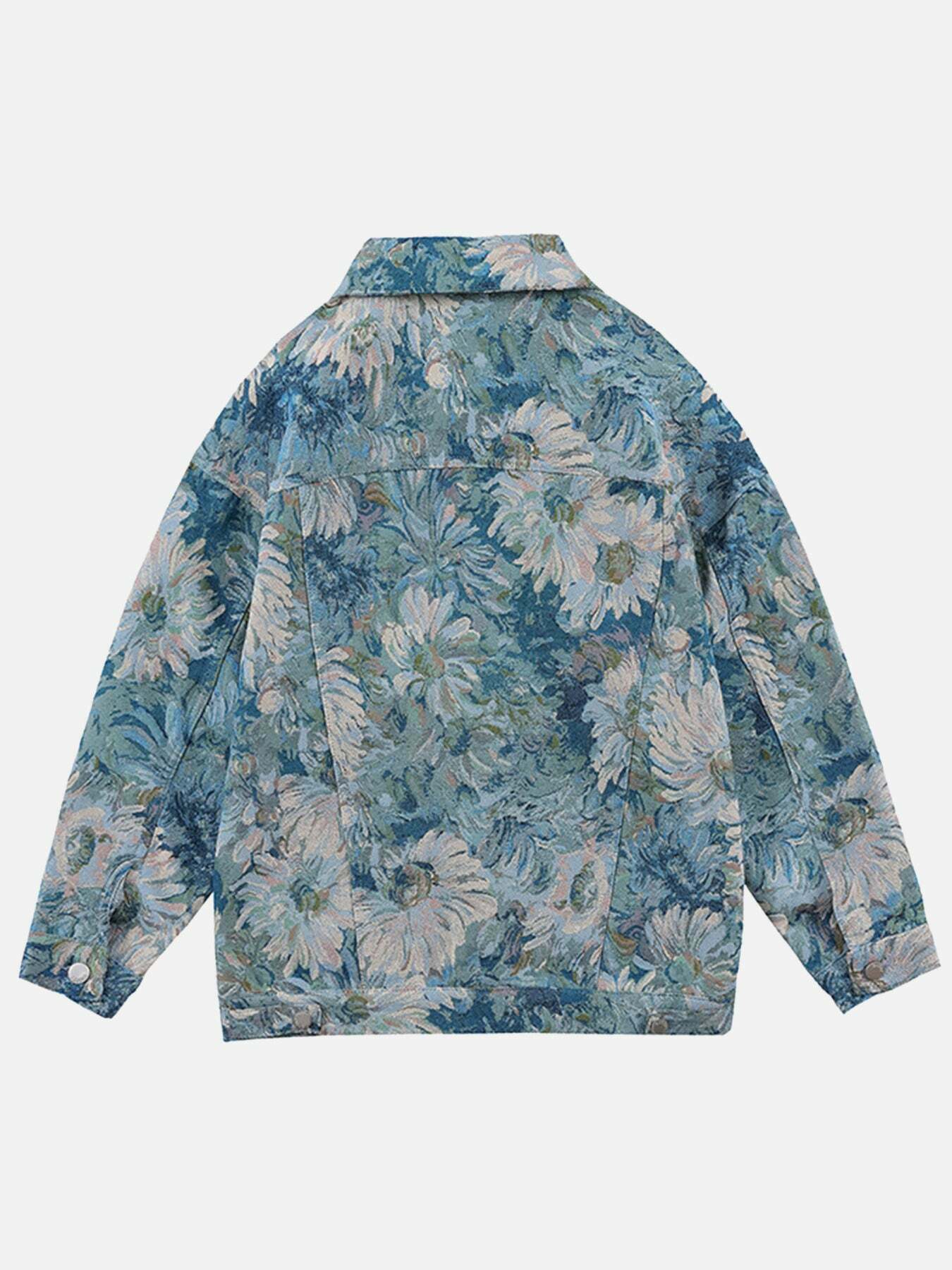 Jacquard Flower Denim Jacket with Oil Painting Detail - Gen Z Streetwear