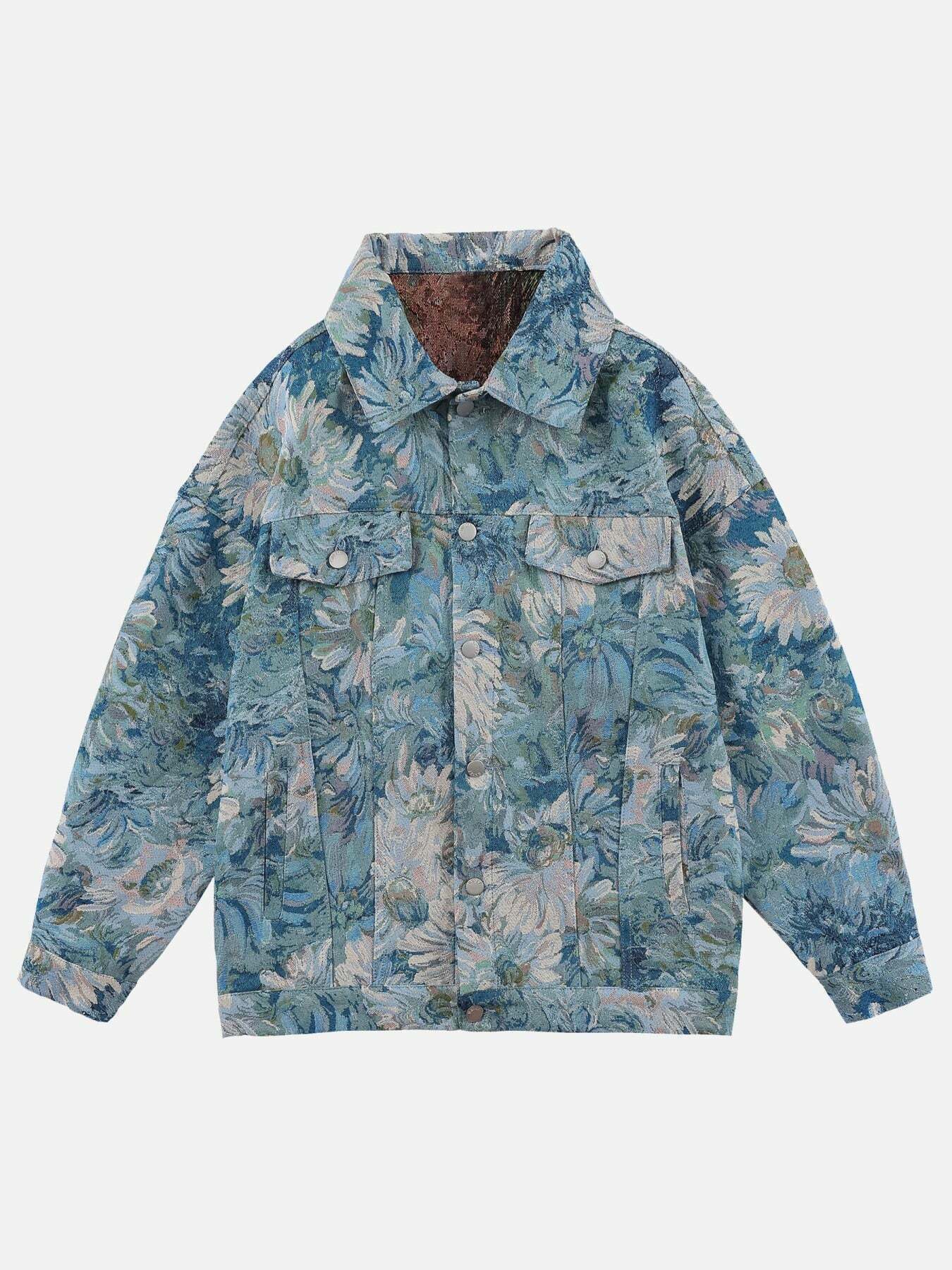 Jacquard Flower Denim Jacket with Oil Painting Detail - Gen Z Streetwear