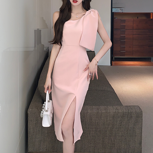 K-POP Inspired Bow Knot Shoulder Cocktail Dress for Gen Z Fashionistas