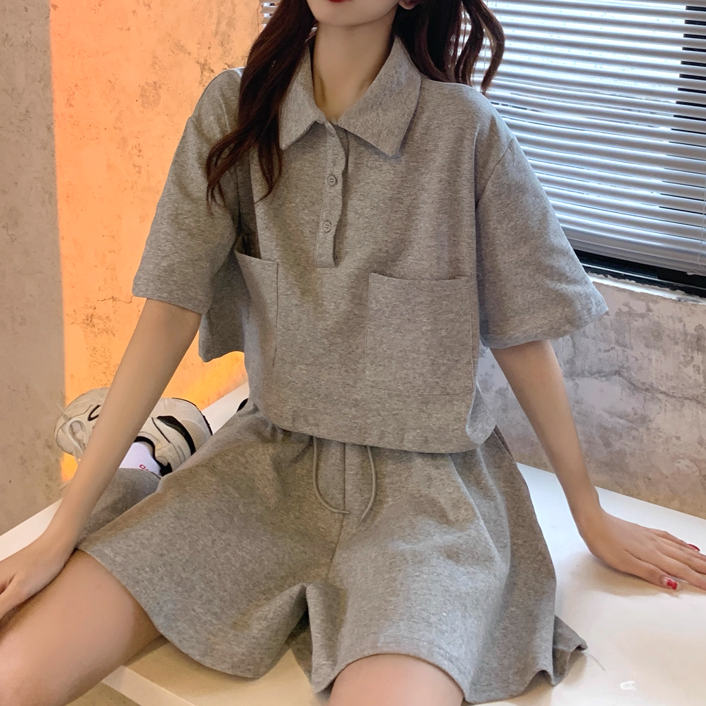 K-POP Inspired Button-Up Top and Elastic Waist Shorts Set