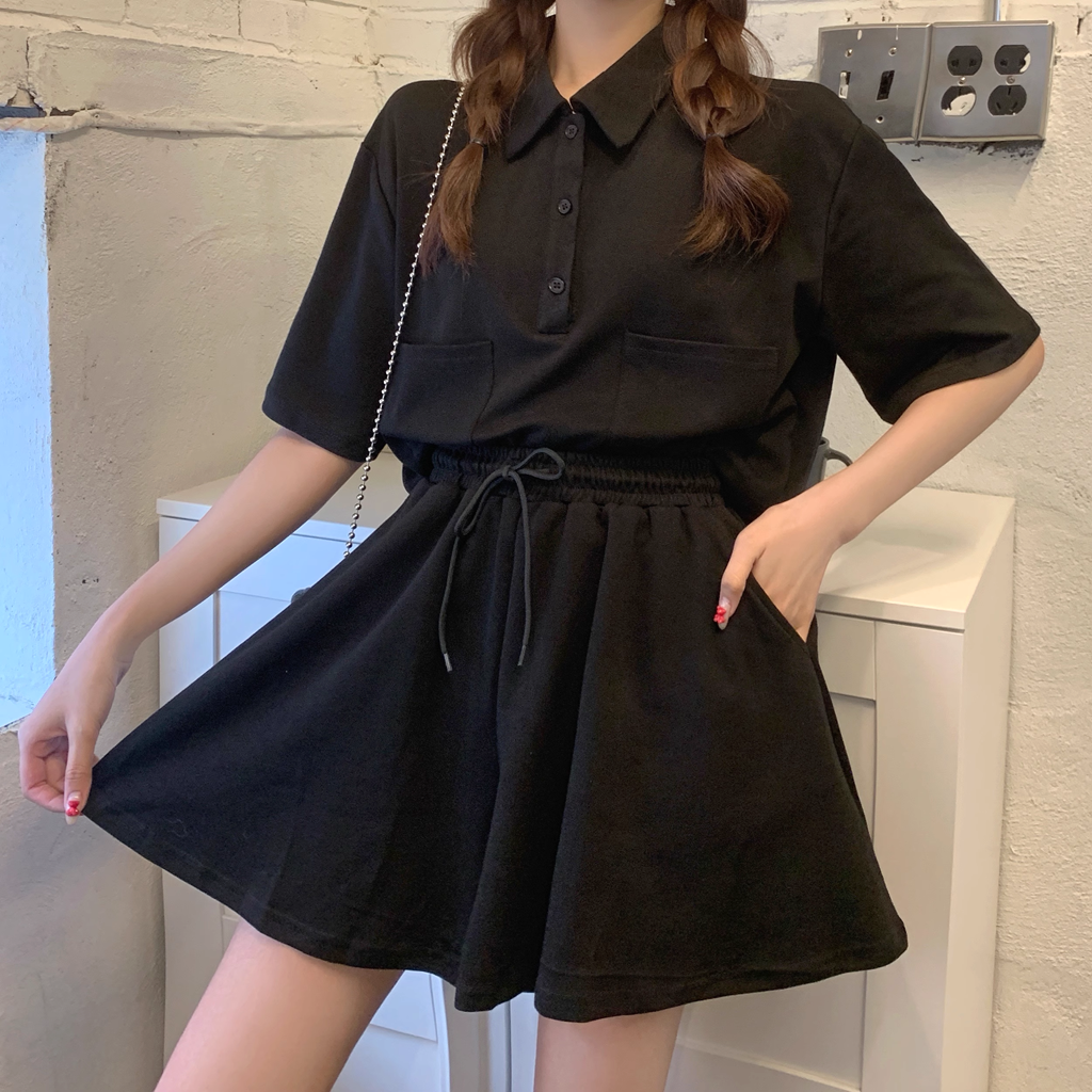 K-POP Inspired Button-Up Top and Elastic Waist Shorts Set