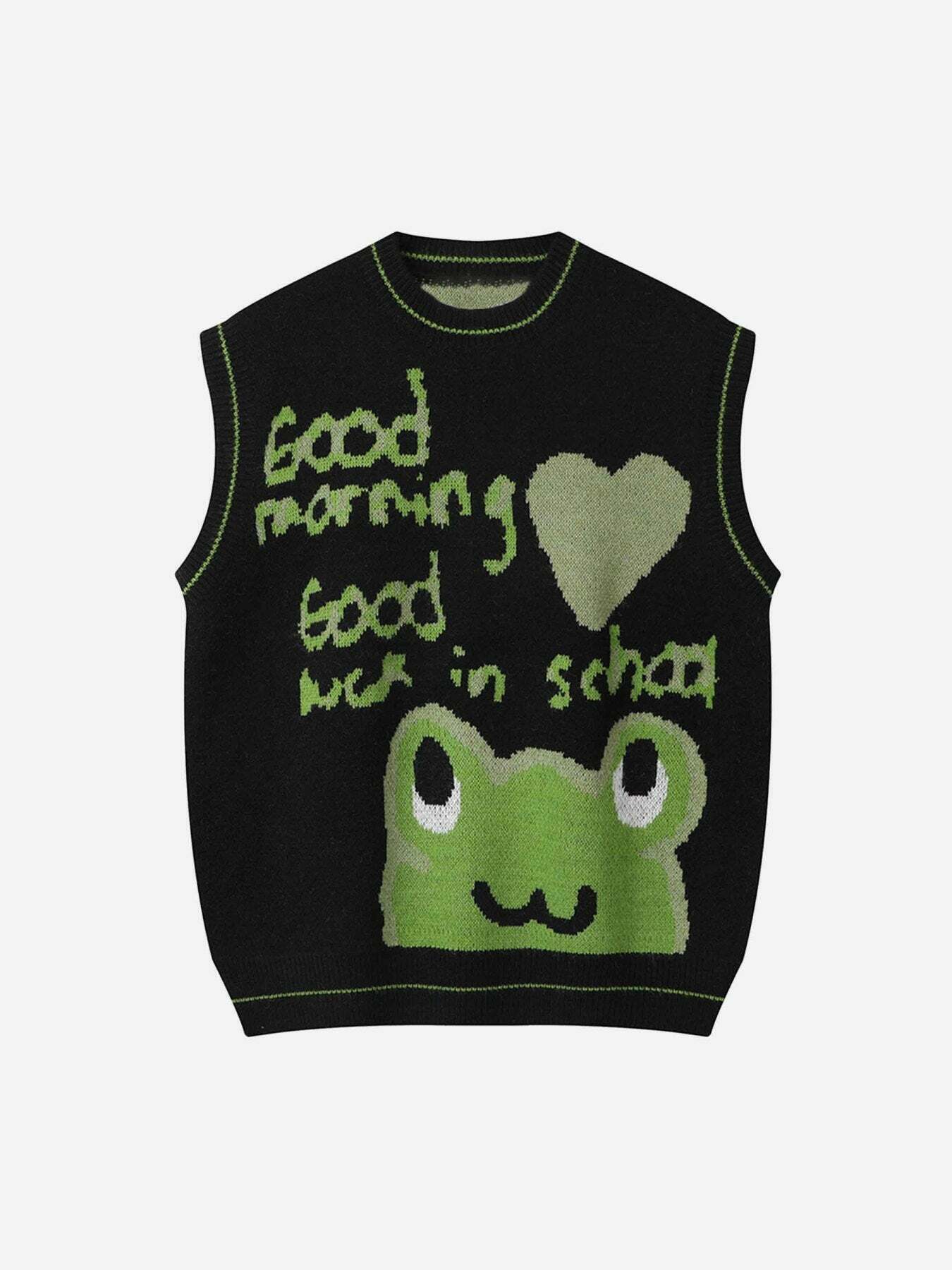 K-POP Style Cartoon Frog Jacquard Knit Vest for Gen Z Streetwear