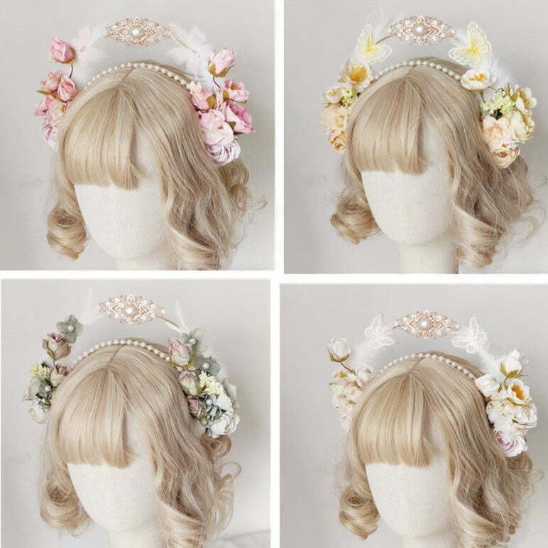 Kawaii Angelcore Flower Crown Headband for Gen Z Fashion