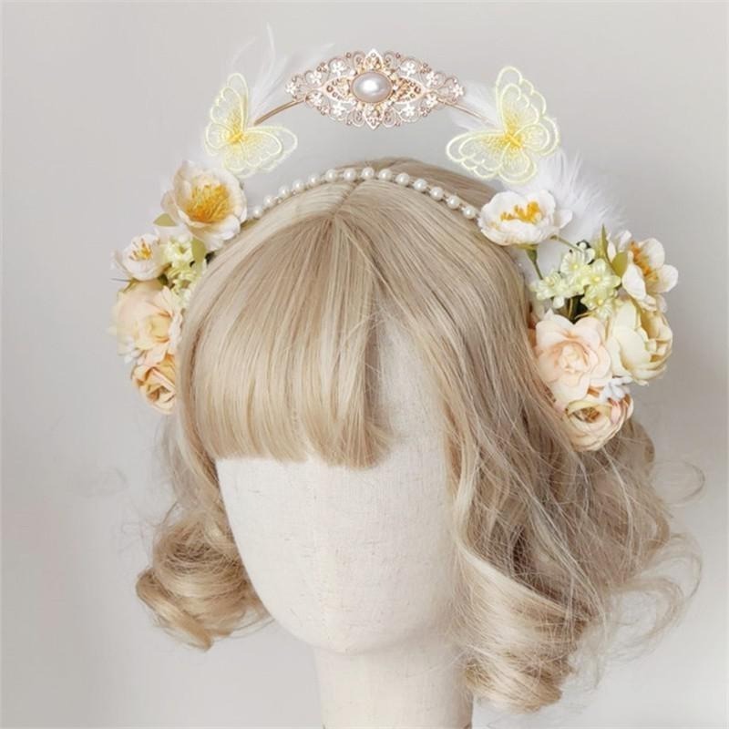 Kawaii Angelcore Flower Crown Headband for Gen Z Fashion