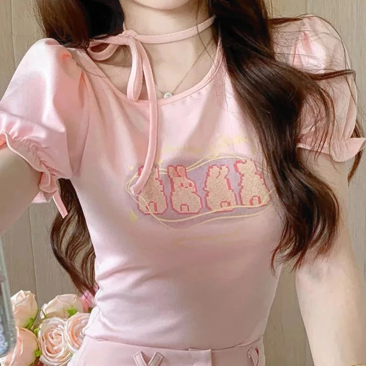 Kawaii Bunny Tales Coquette Top for Gen Z Streetwear Fashion