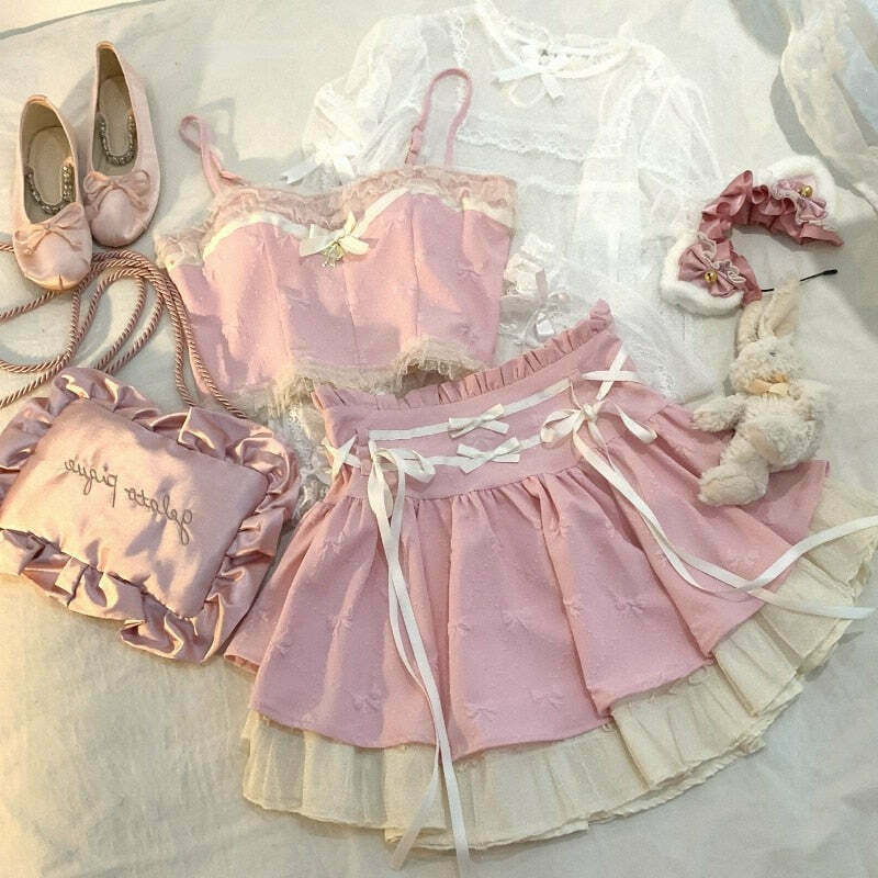 Kawaii Fairycore Corset Top with Skirt and Peter Pan Overlay Set