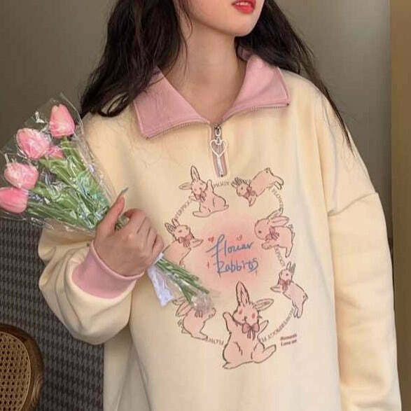 Kawaii Flower Rabbits Fairycore Sweater - Gen Z Streetwear