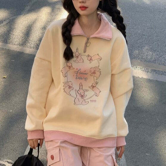 Kawaii Flower Rabbits Fairycore Sweater - Gen Z Streetwear