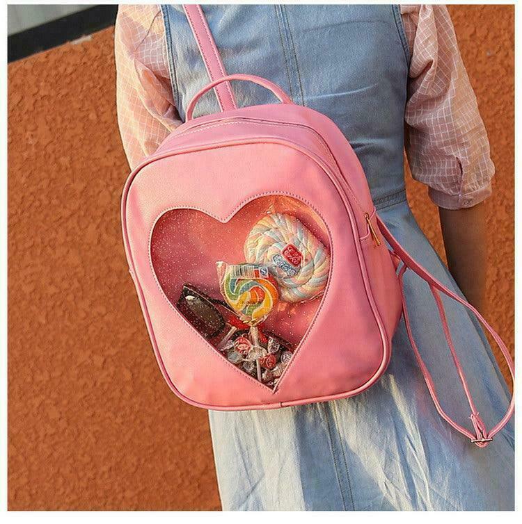 Kawaii Heart Window Backpack for Gen Z Streetwear Fashion