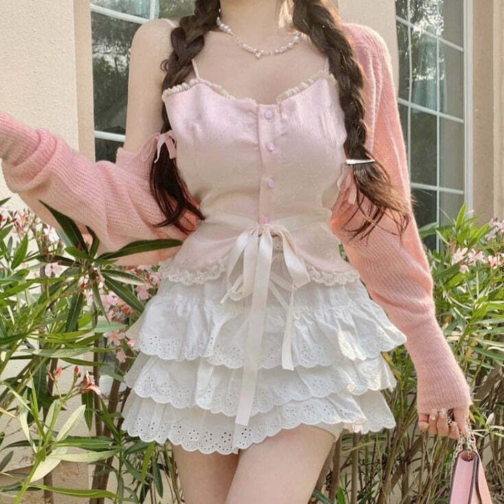 Kawaii Princesscore Cardigan, Top, Skirt Set - Gen Z Fashion