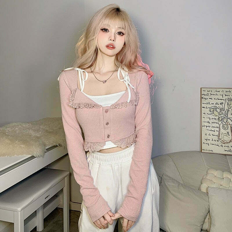 Kawaii Princesscore Coquette Top & Cardigan Set for Gen Z Fashion