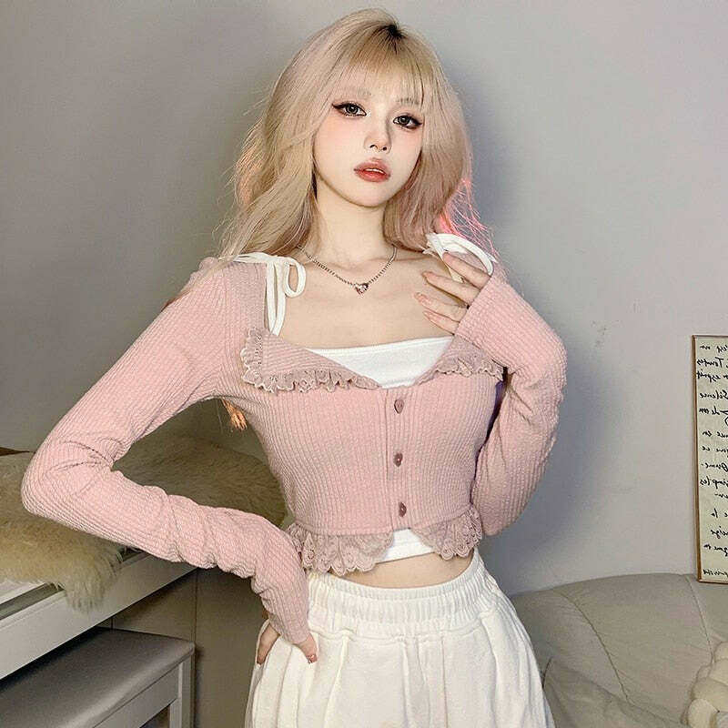 Kawaii Princesscore Coquette Top & Cardigan Set for Gen Z Fashion