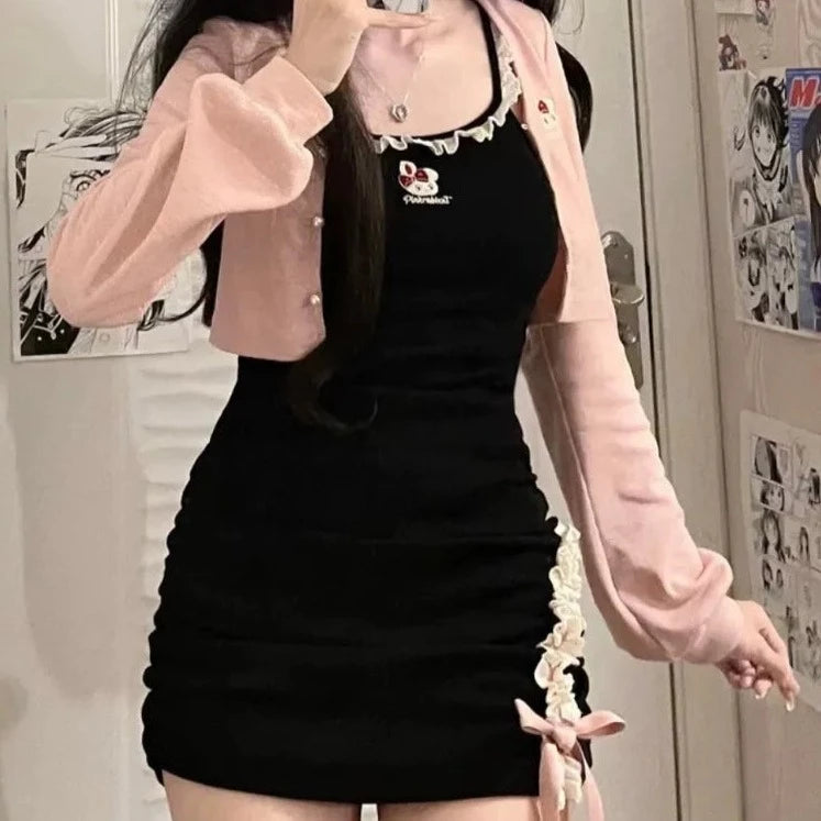 Kawaii Princesscore Dress with Optional Cardigan Set for Gen Z Fashion