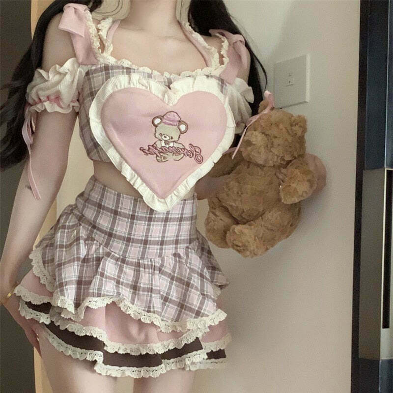 Kawaii Princesscore Top with Matching Skirt Set for Gen Z Fashion