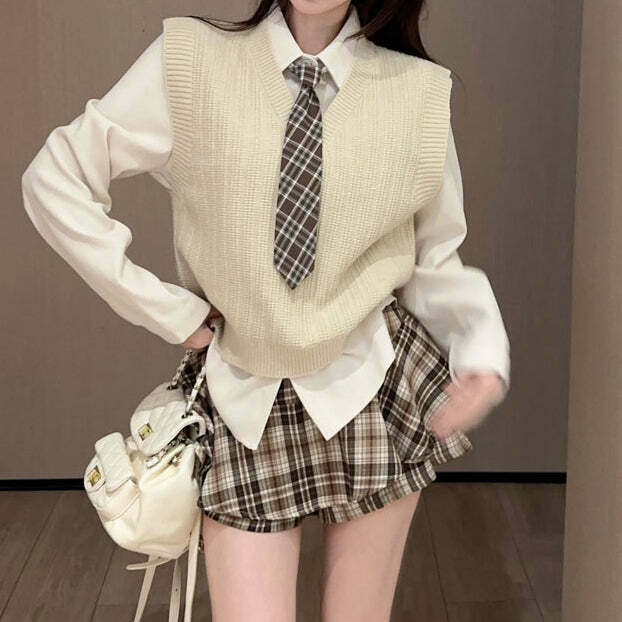 Knitted Vest & High Waist Skirt Set for Gen Z Fashion: Y2K Streetwear & K-POP