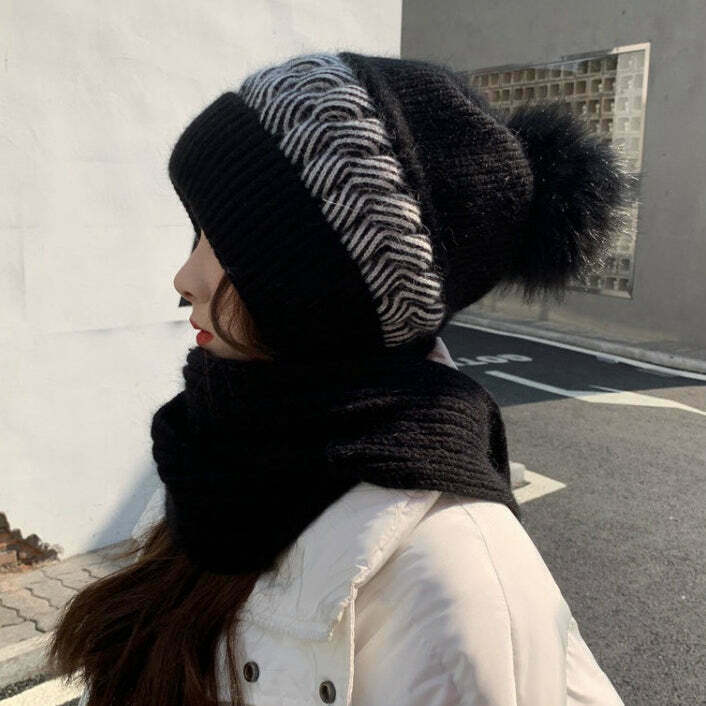 Knitted Wool Hat with Integrated Scarf and Earmuffs for Warm Gen Z Streetwear Style