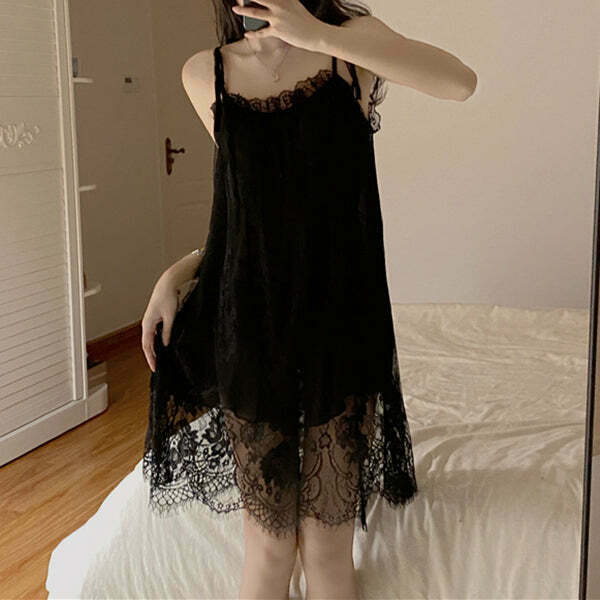 Lace Cami Nightdress: Trendy Gen Z K-POP Streetwear Y2K Style