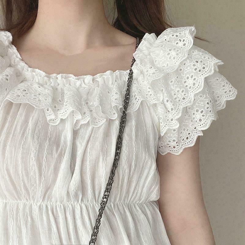 Lace Cotton Linen Fairycore Princess Top for Gen Z Streetwear