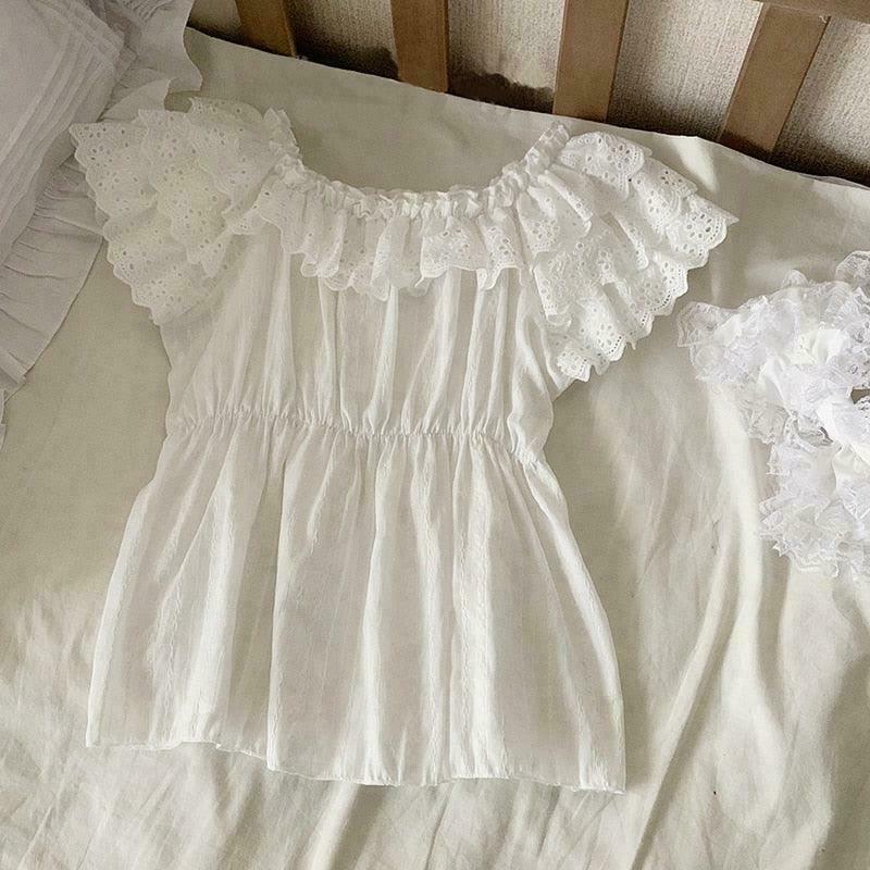 Lace Cotton Linen Fairycore Princess Top for Gen Z Streetwear