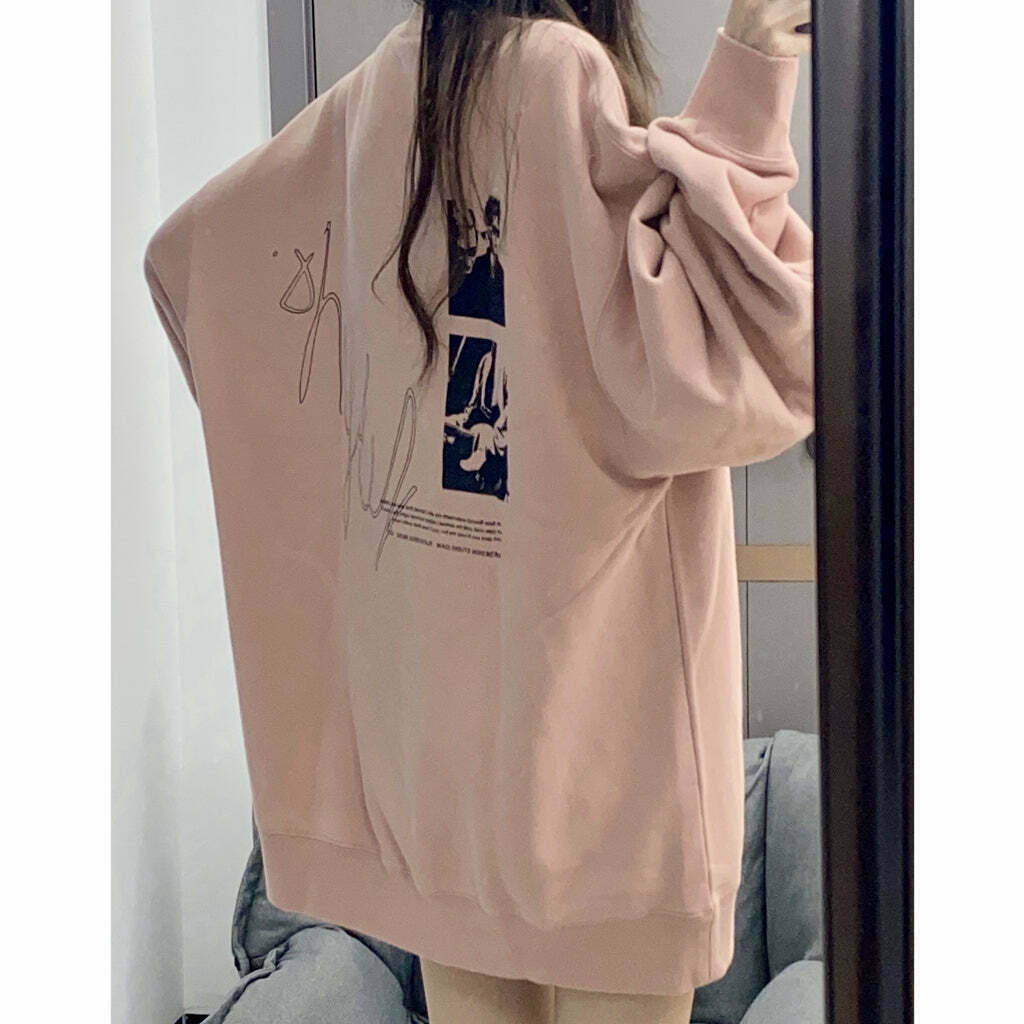 Laminated Print Oversized Sweatshirt: Gen Z K-POP Streetwear