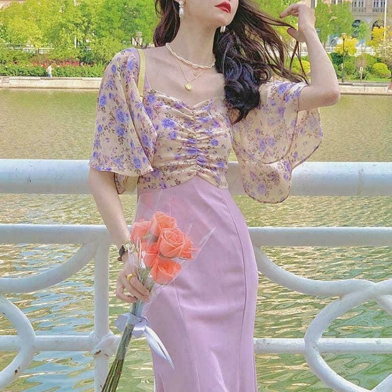 Lavender Sunsets Fairycore Princess Dress - Gen Z K-POP Streetwear Y2K