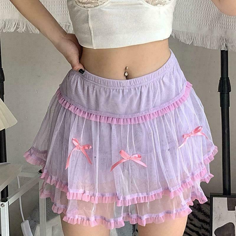 Lavender Watermelon Tea Fairycore Skirt - Gen Z K-POP Streetwear Y2K Fashion