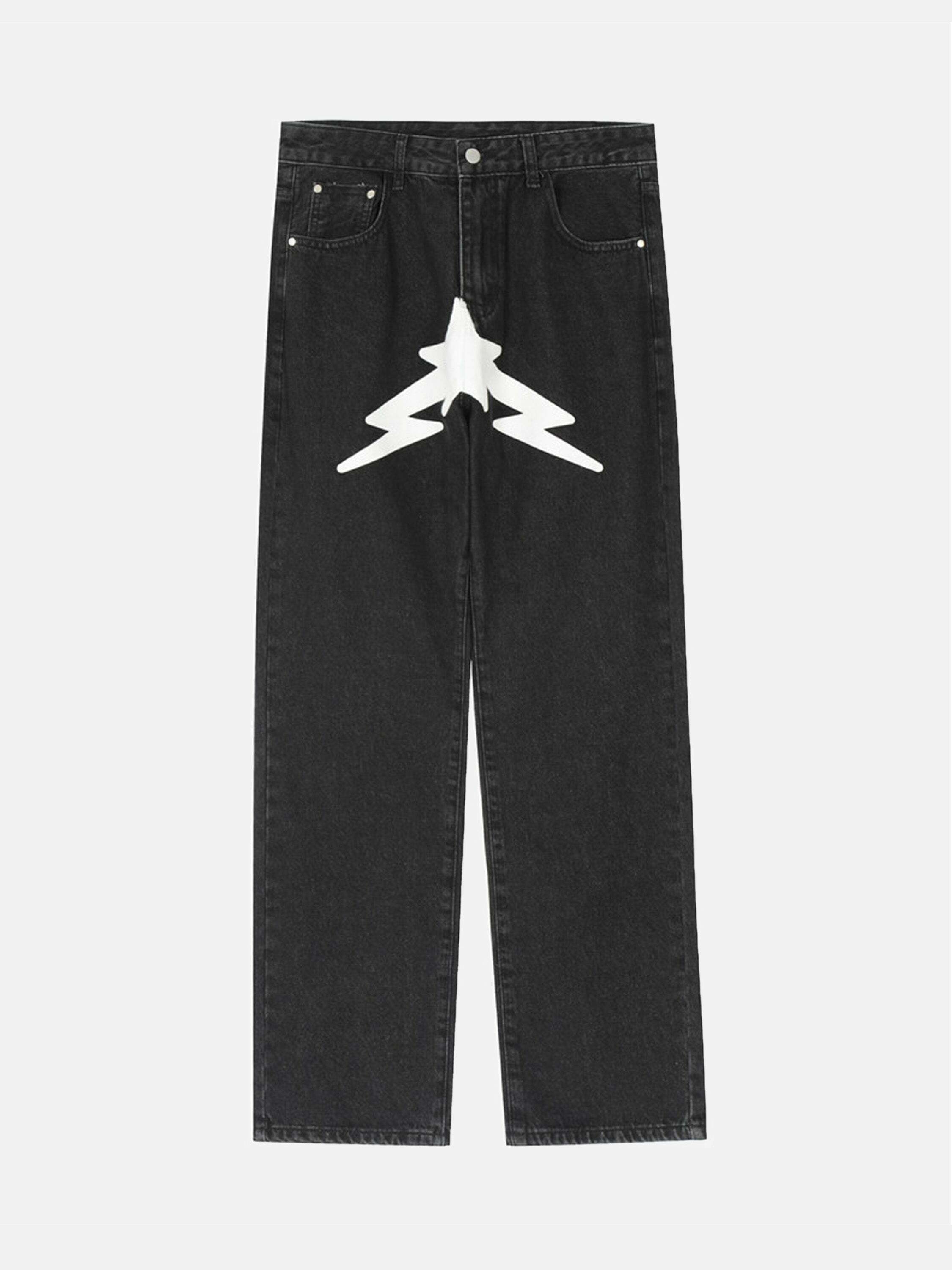 Lightning Print Straight Jeans - Trendy Gen Z K-POP Streetwear