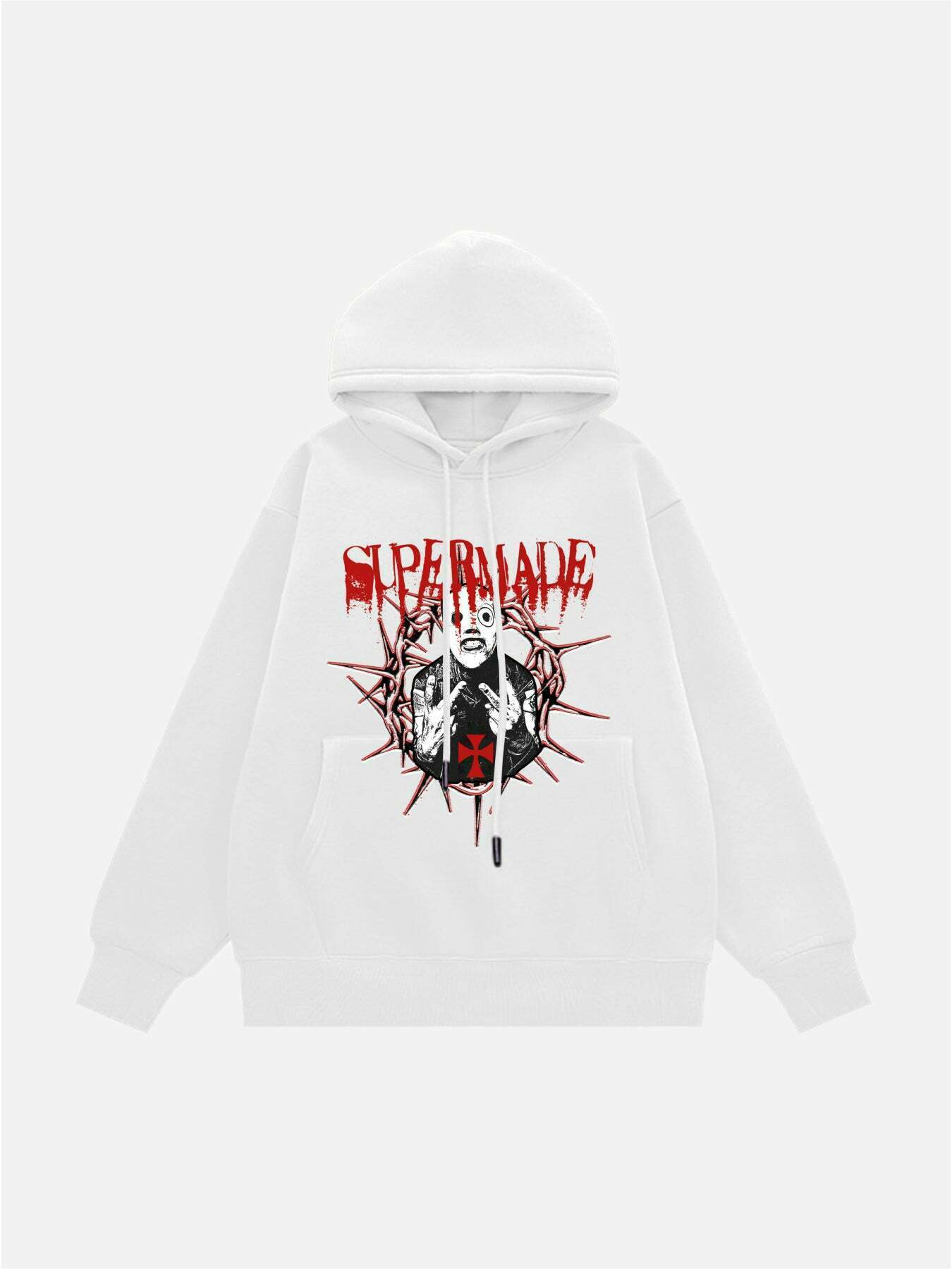 Man Print Fleece Hoodie with Logo Lock Design - Trendy Streetwear for Gen Z and K-POP Fans