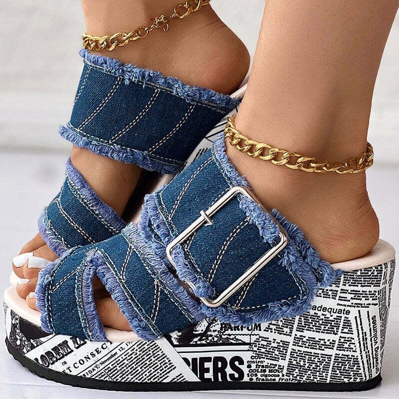 Marseille Denim Top Slippers: Gen Z K-POP Streetwear Y2K Fashion