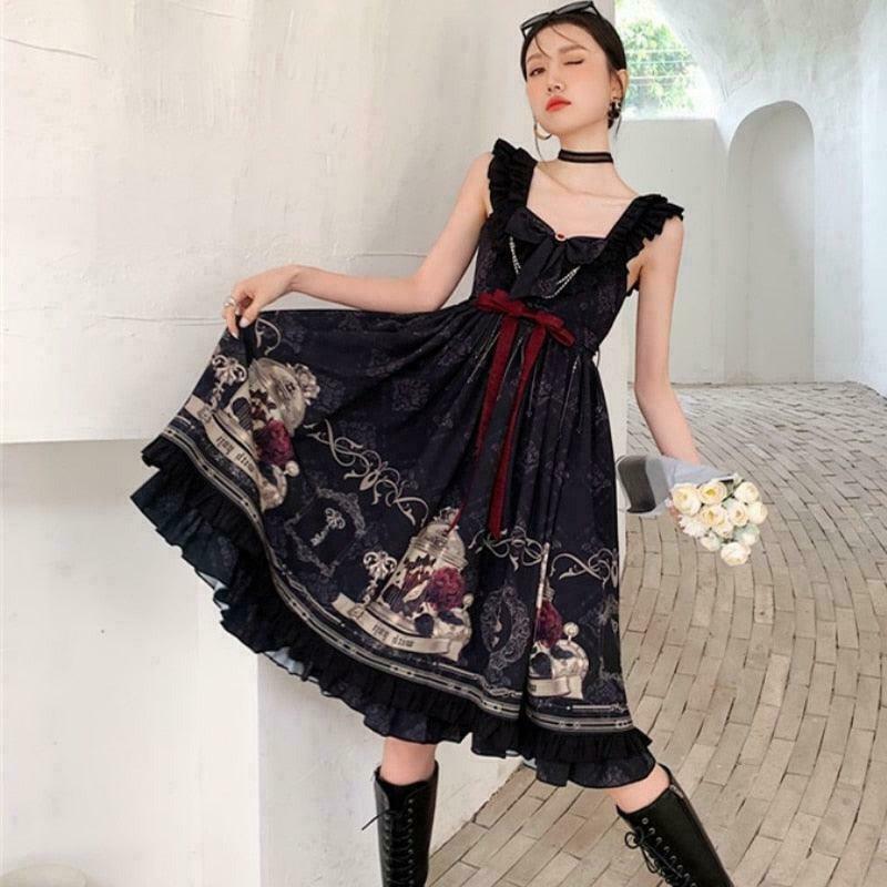 Midnight Rose Gothic Dress with Optional Top & Petticoat Skirt