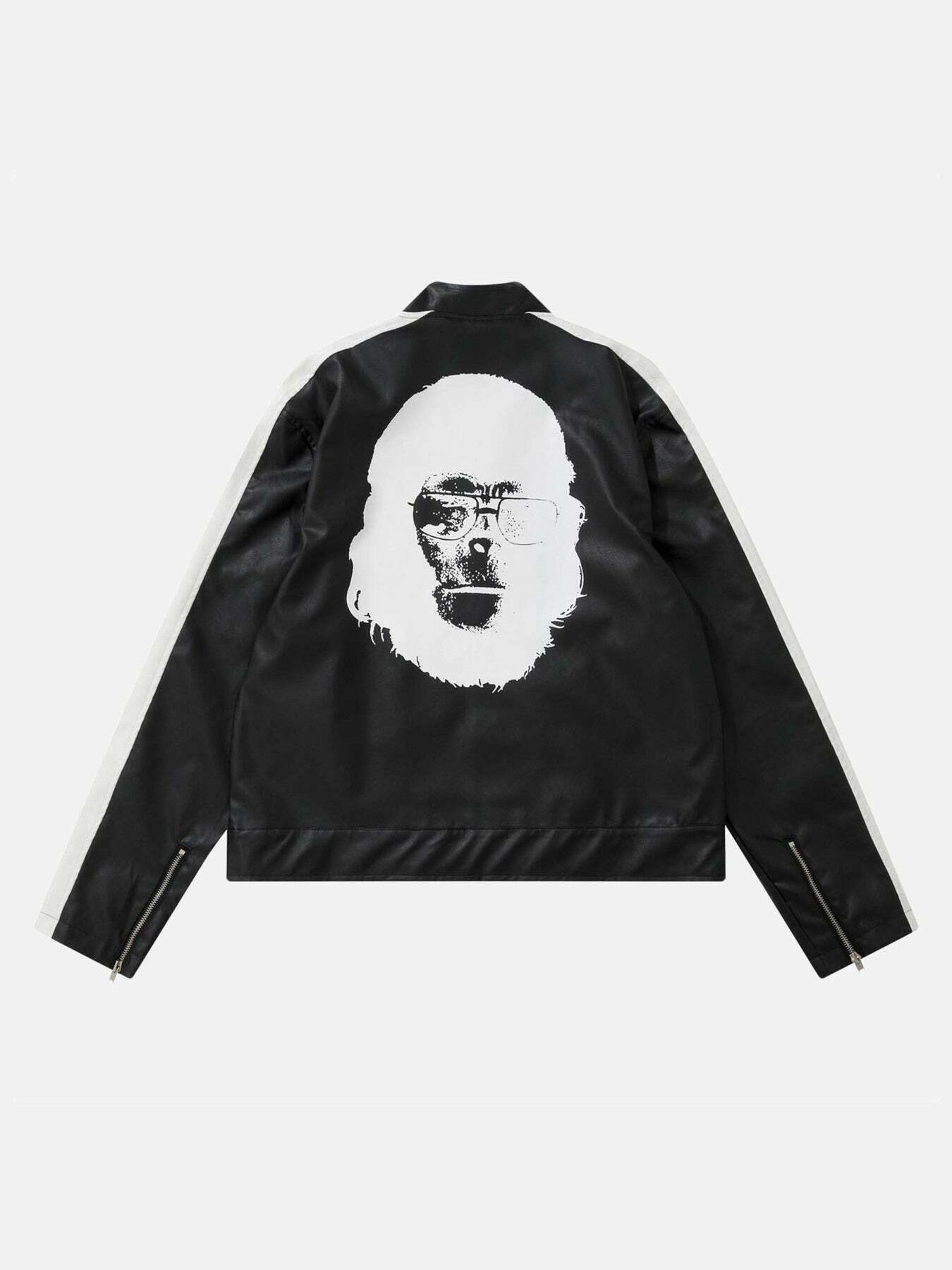 Monogrammed Leather Jacket for Gen Z Fashion - Y2K Streetwear Style