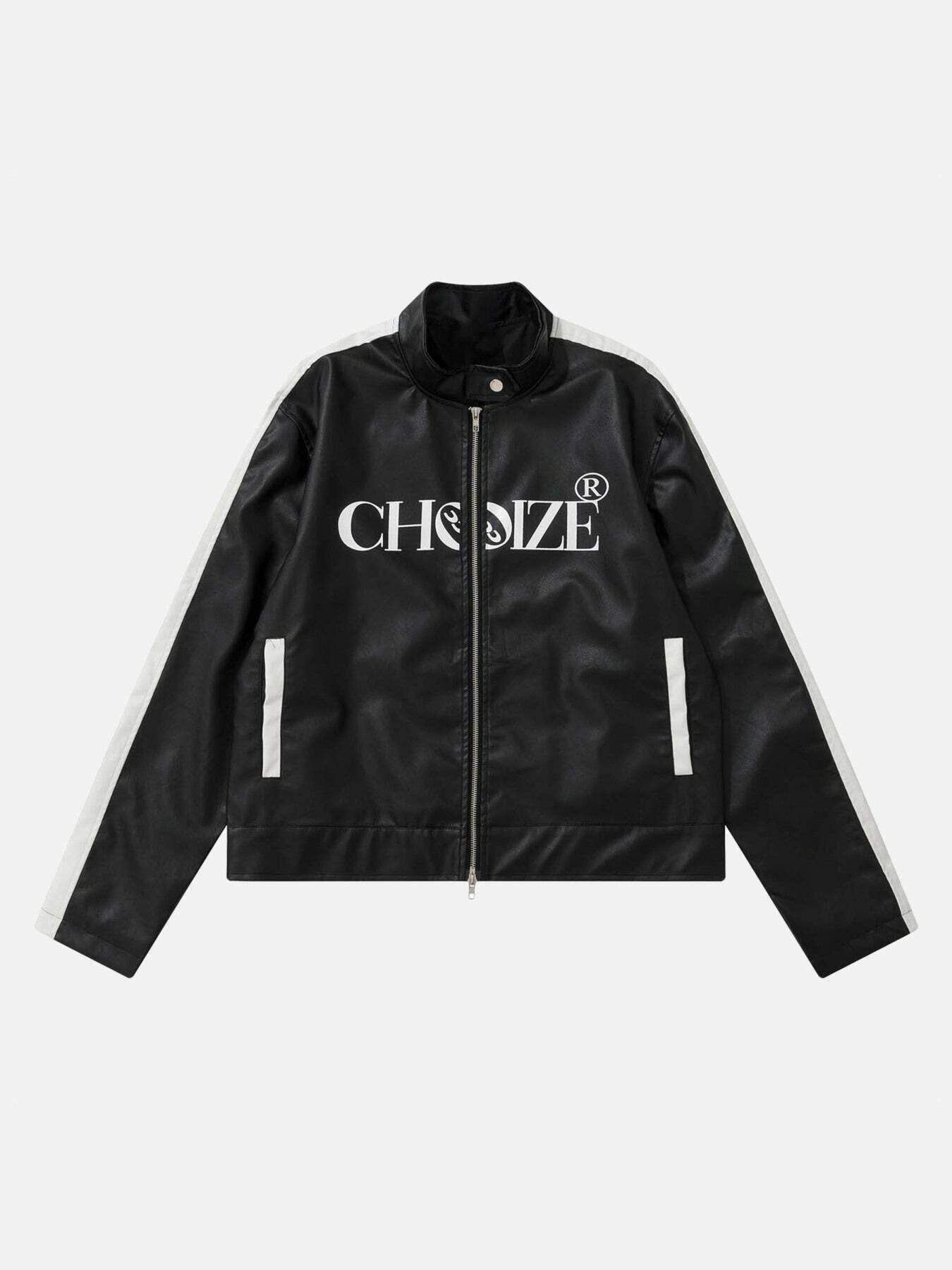 Monogrammed Leather Jacket for Gen Z Fashion - Y2K Streetwear Style