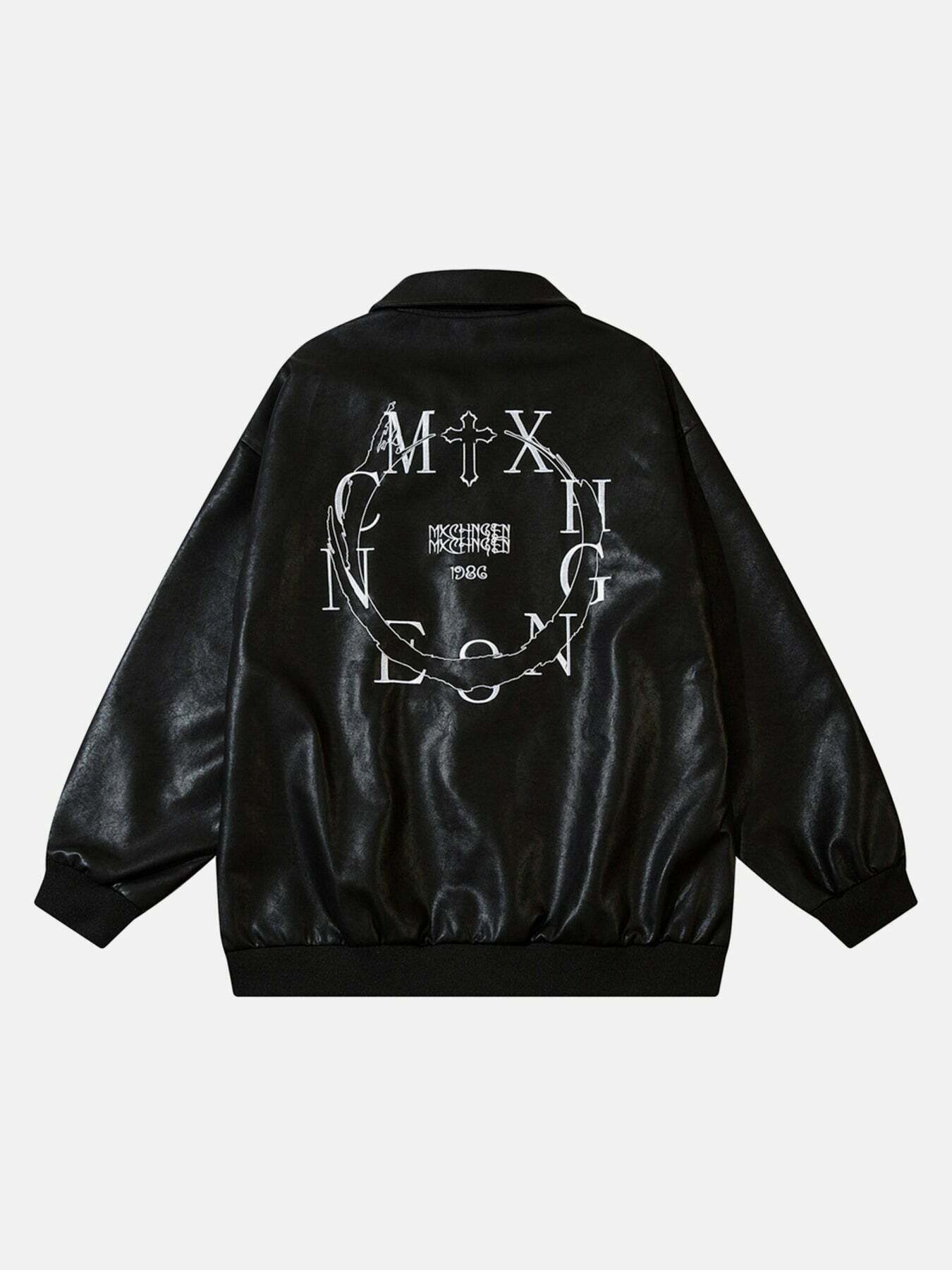 Monogrammed Leather Jacket with Embroidered Details for Gen Z Streetwear Fashion