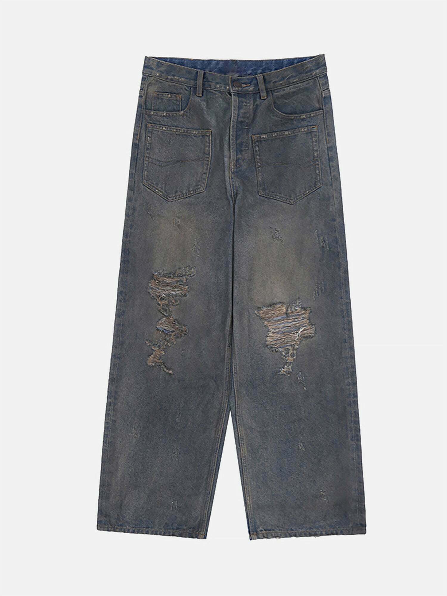 Mud-Dyed Knife-Cut Jeans: Gen Z K-POP Streetwear Y2K Style