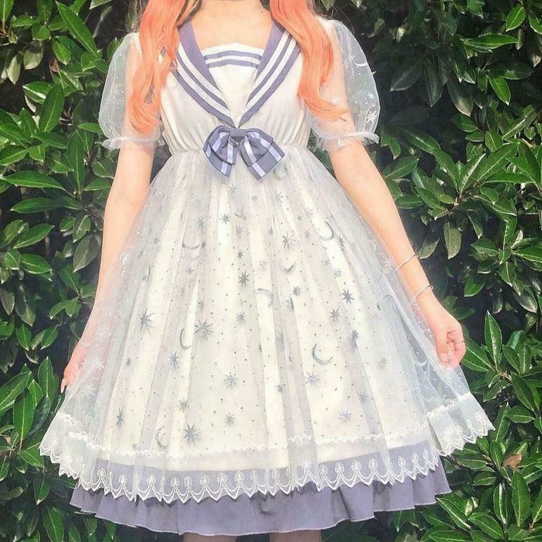 Night Sky Glow Fairycore Princess Dress for Gen Z Streetwear