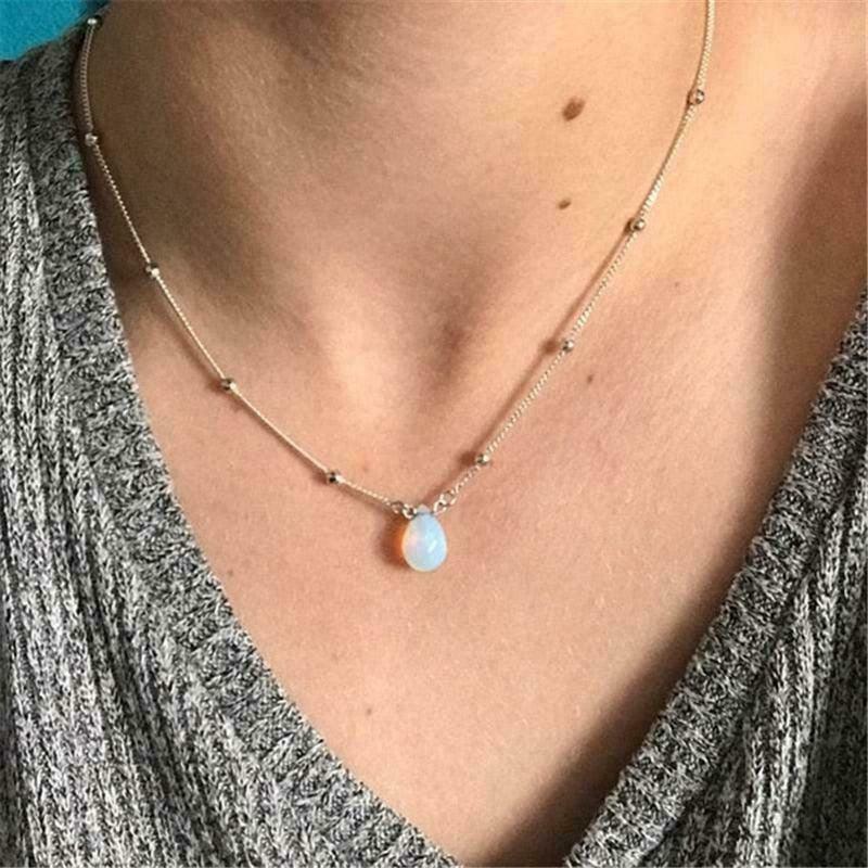 Opalite Mermaid Tear Necklace - Y2K K-POP Streetwear Fashion for Gen Z