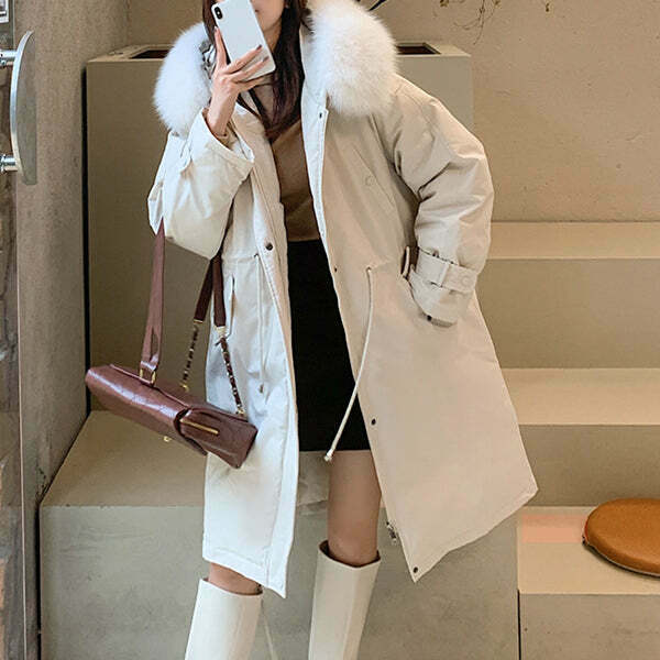 Oversized Padded Coat with Big Fur Collar for Gen Z Streetwear Fashion