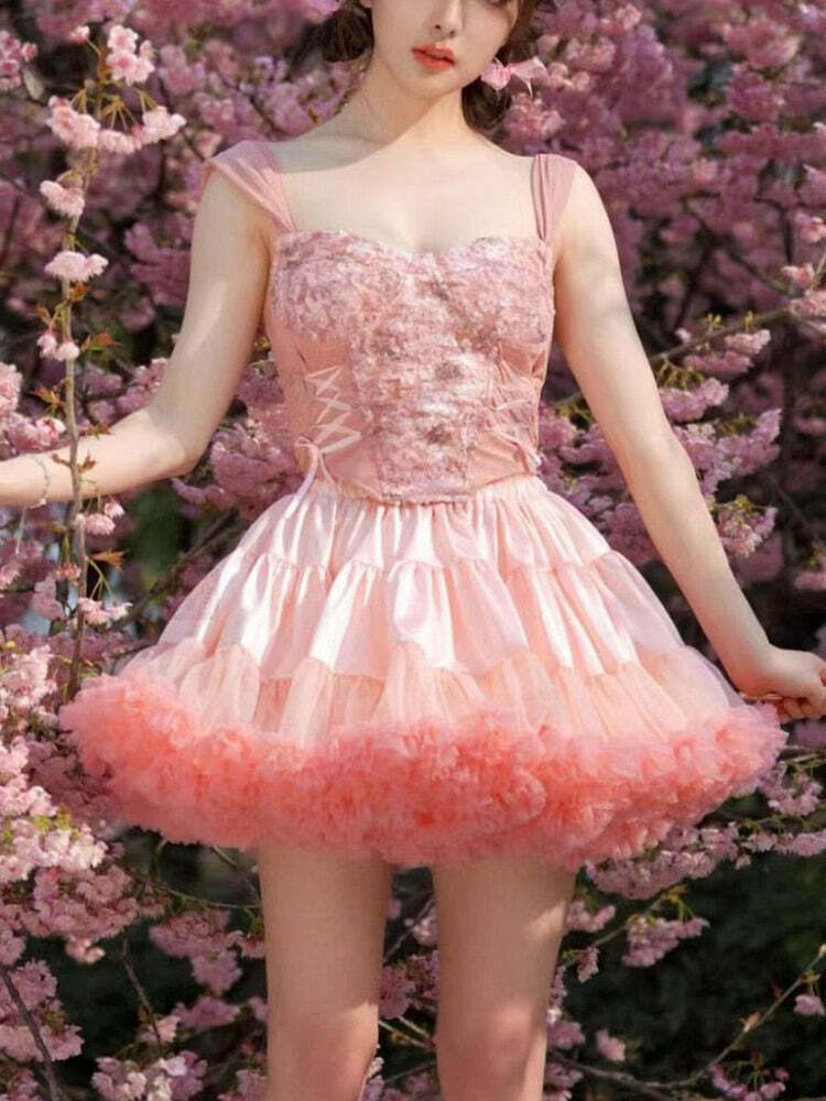 Paradise Glade Fairycore Princess Dress Set with Kawaii Corset Top