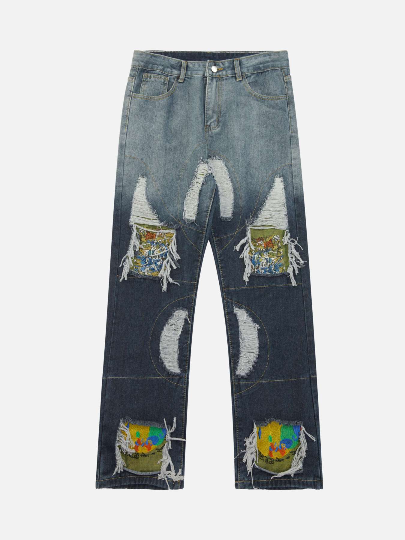 Patchwork Distressed Straight-leg Jeans for Gen Z Fashion: K-POP, Streetwear, Y2K