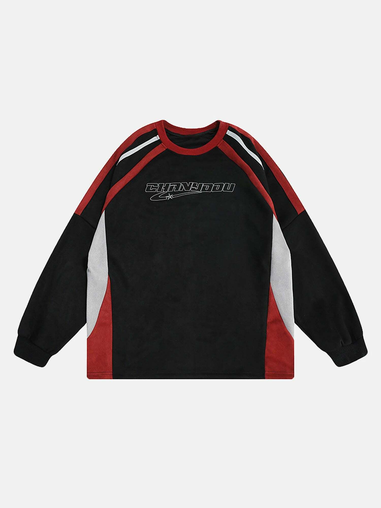 Patchwork Two-tone Raglan Embroidered Sweatshirt for Gen Z Fashionistas