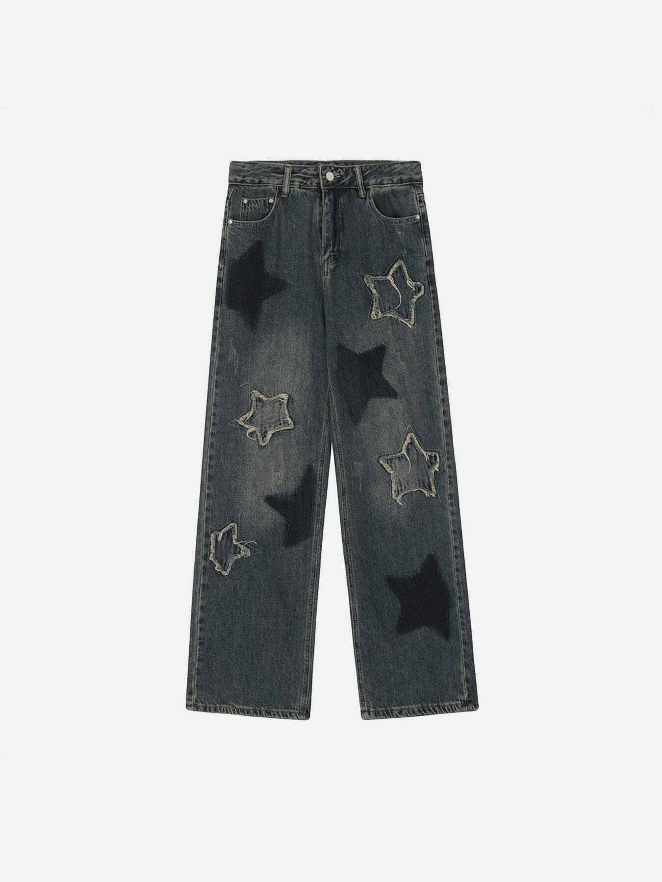 Pentagram Applique Jeans: Trendy Gen Z K-POP Streetwear for Y2K Style