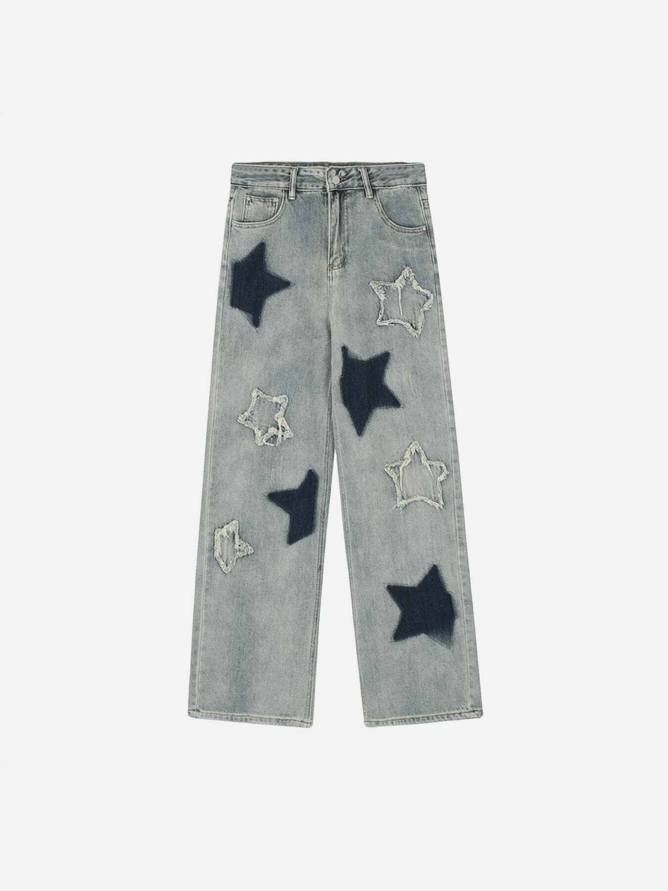 Pentagram Applique Jeans: Trendy Gen Z K-POP Streetwear for Y2K Style